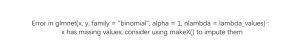 Error in glmnet(x, y, family = 