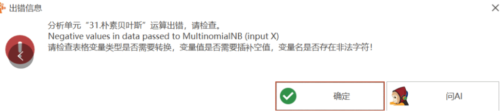 朴素贝叶斯：Negative values in data passed to MultinomialNB-决策链社区论坛